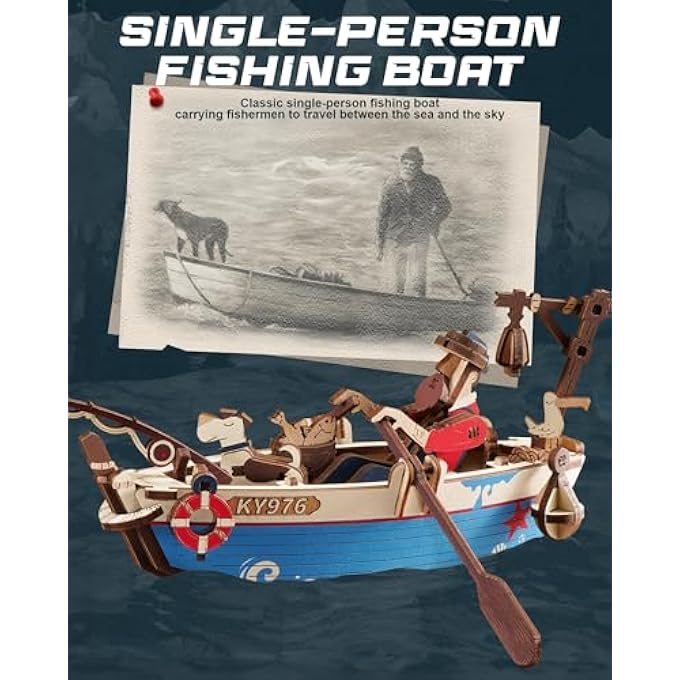 3D PUZZLE WOOD, WOODEN MODEL KIT, GRAVITY SWING DYNAMIC BALANCE ORNAMENT, OCEAN FISHERMAN MODEL KITS FOR ADULTS, CHRISTMAS BIRTHDAYS, OCEAN FISHER MCD02 - Image 4